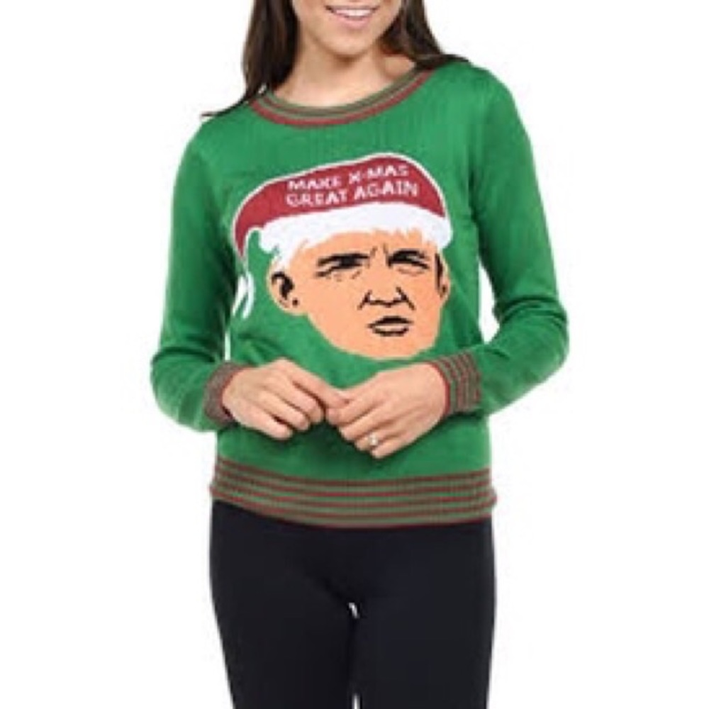 Christmas ugly sweater Tipsy Elves president trump sweater